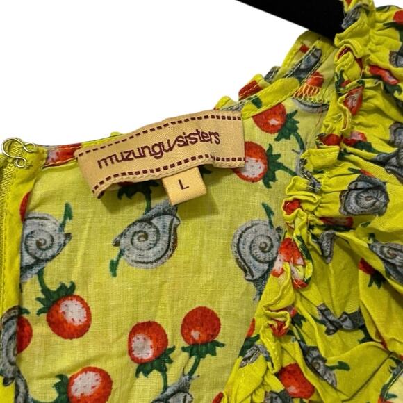 Muzungu Sisters 100% Cotton Yellow Berry Snail Acid Julia Mini Dress Size Large - Picture 3 of 5